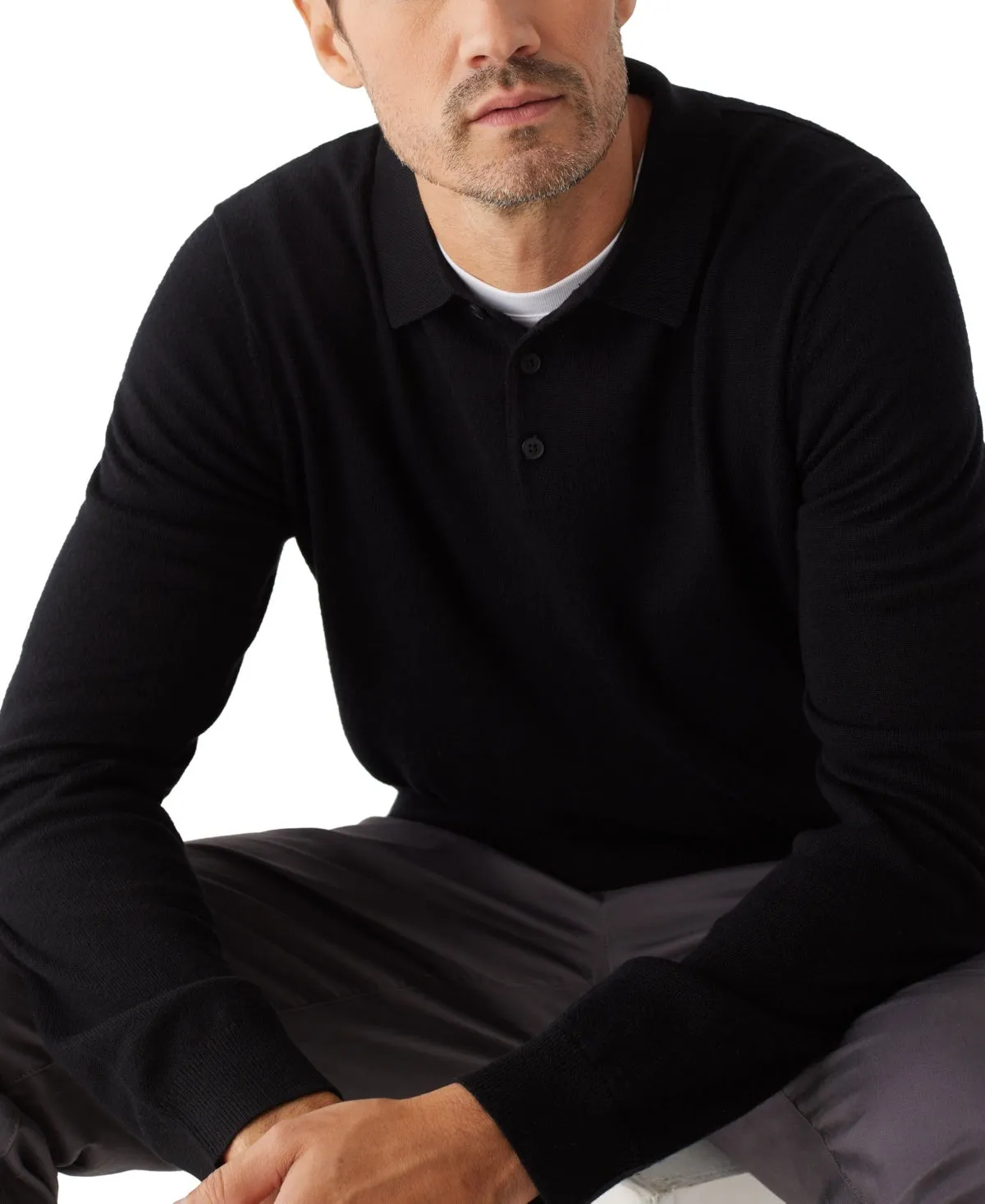 Frank And Oak Mens Merino Wool Long Sleeve Polo Sweater Black XL
