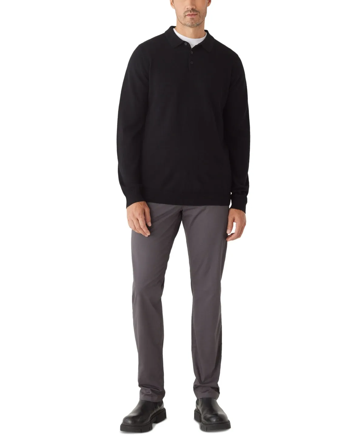 Frank And Oak Mens Merino Wool Long Sleeve Polo Sweater Black XL