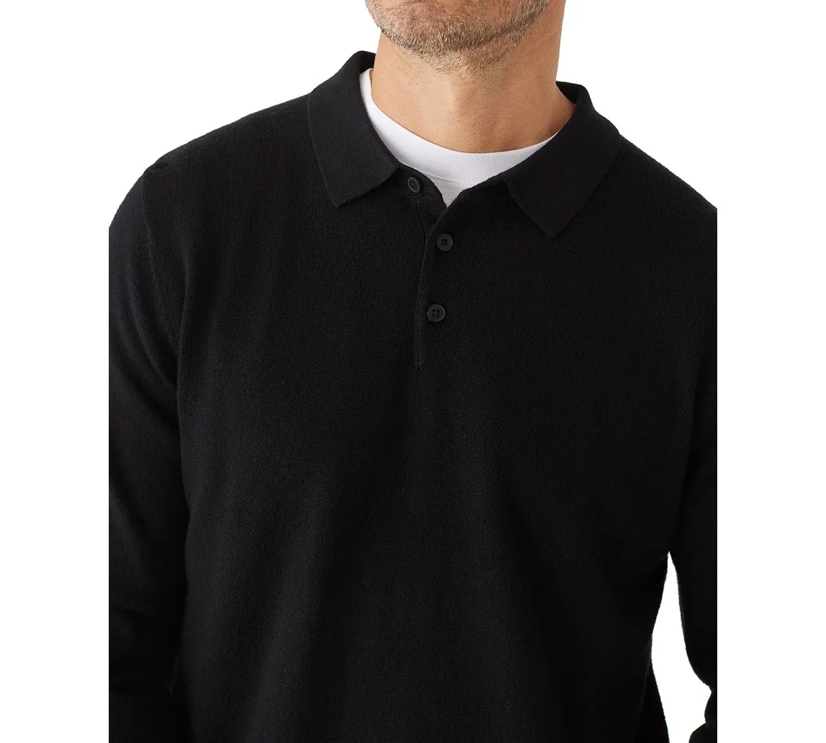 Frank And Oak Mens Merino Wool Long Sleeve Polo Sweater Black XL