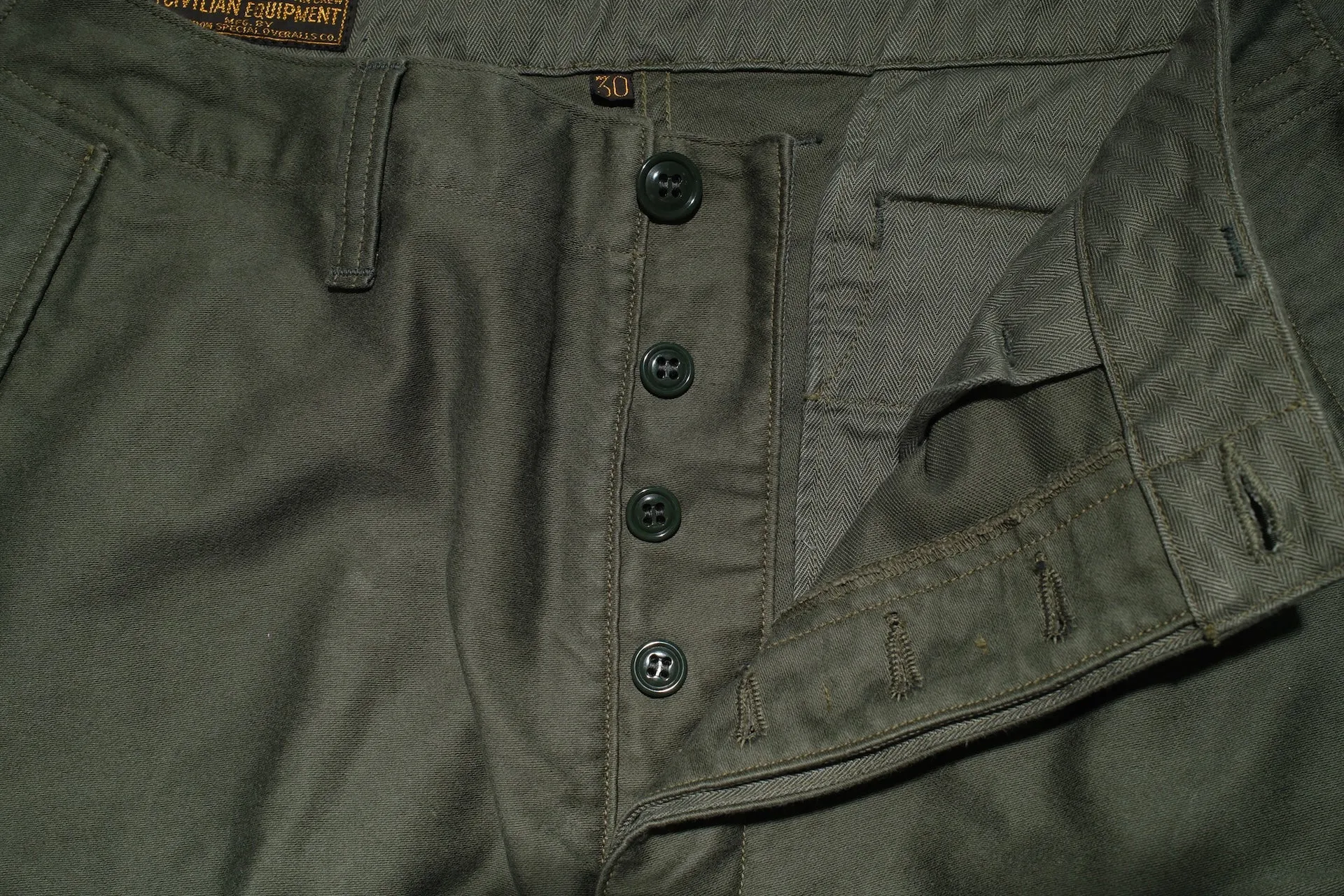 Freewheelers Heavyweight Moleskin "Ground Crew" Trousers (Olive Green)