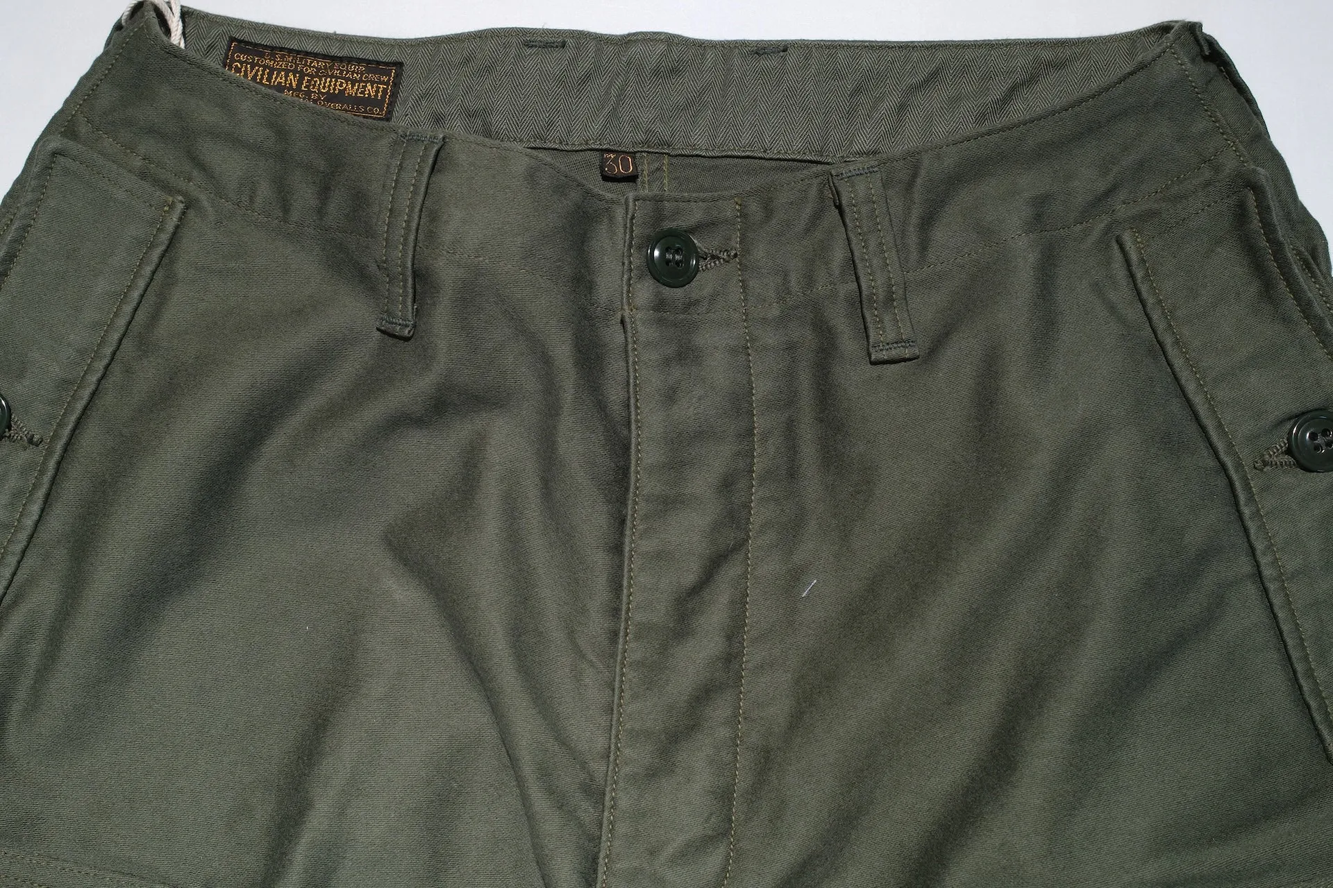 Freewheelers Heavyweight Moleskin "Ground Crew" Trousers (Olive Green)
