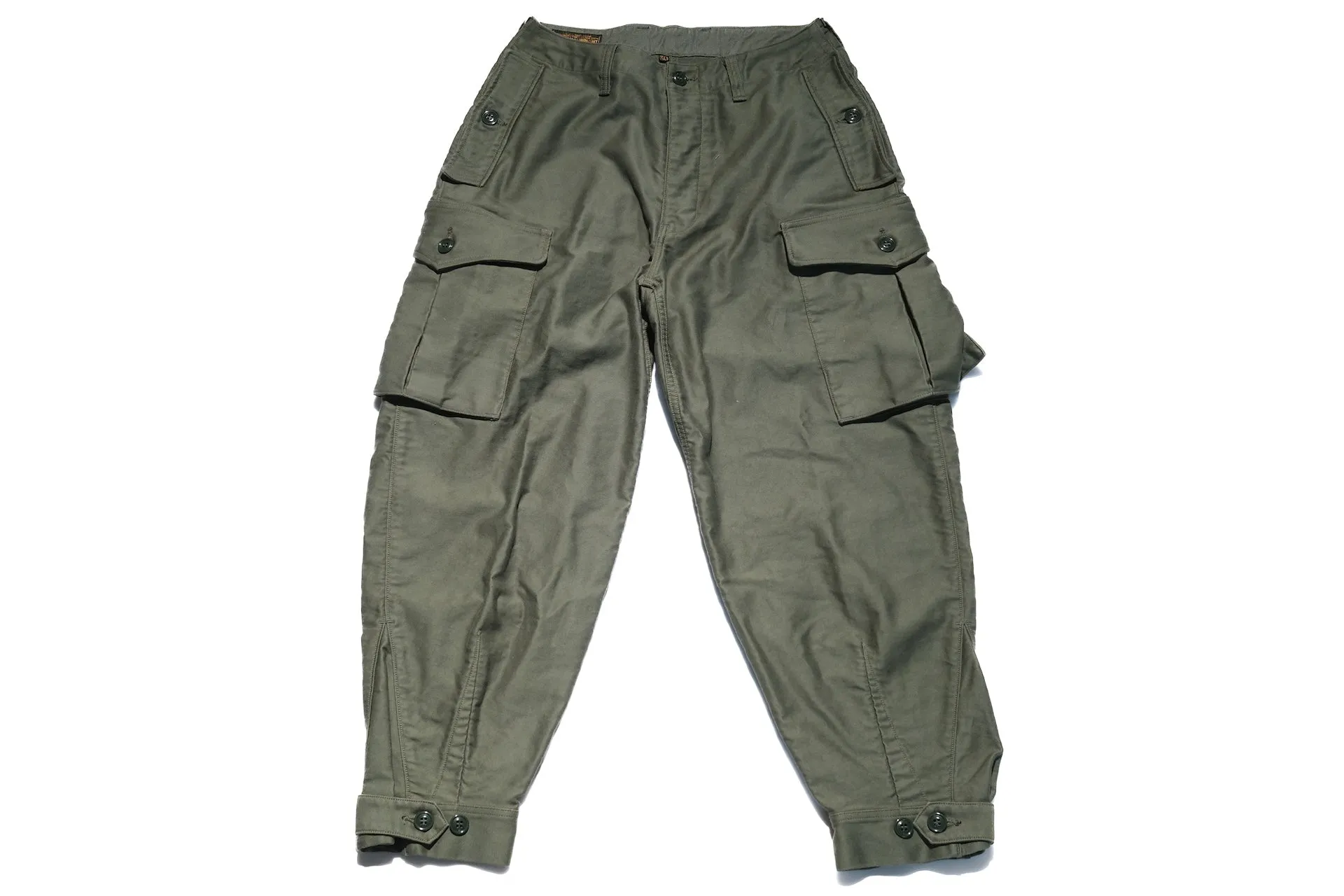 Freewheelers Heavyweight Moleskin "Ground Crew" Trousers (Olive Green)