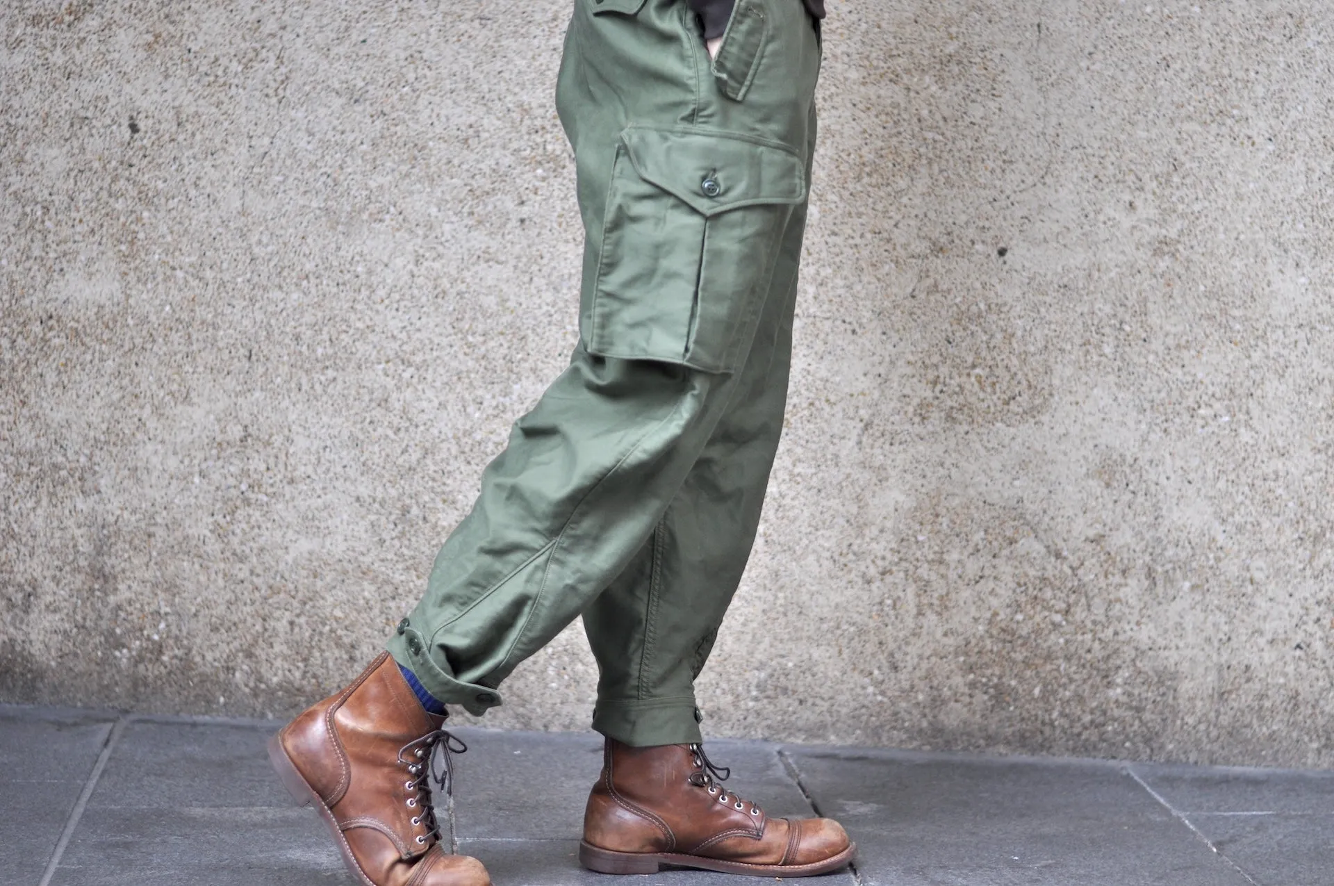 Freewheelers Heavyweight Moleskin "Ground Crew" Trousers (Olive Green)