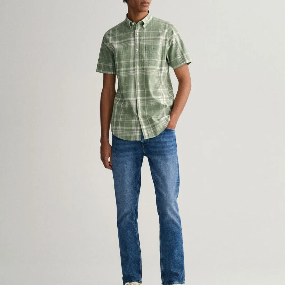 GANT Regular Fit Check Cotton Linen Short Sleeve Shirt