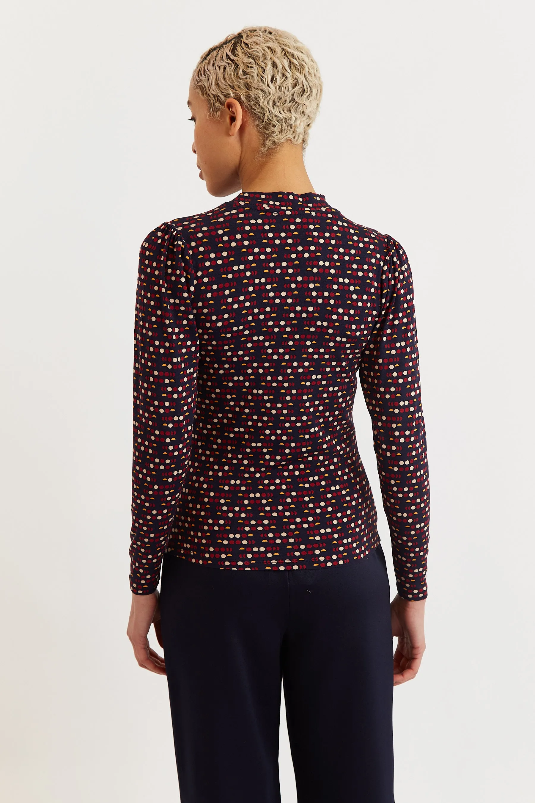 Gilly Retro Dots Print Long Sleeve Top