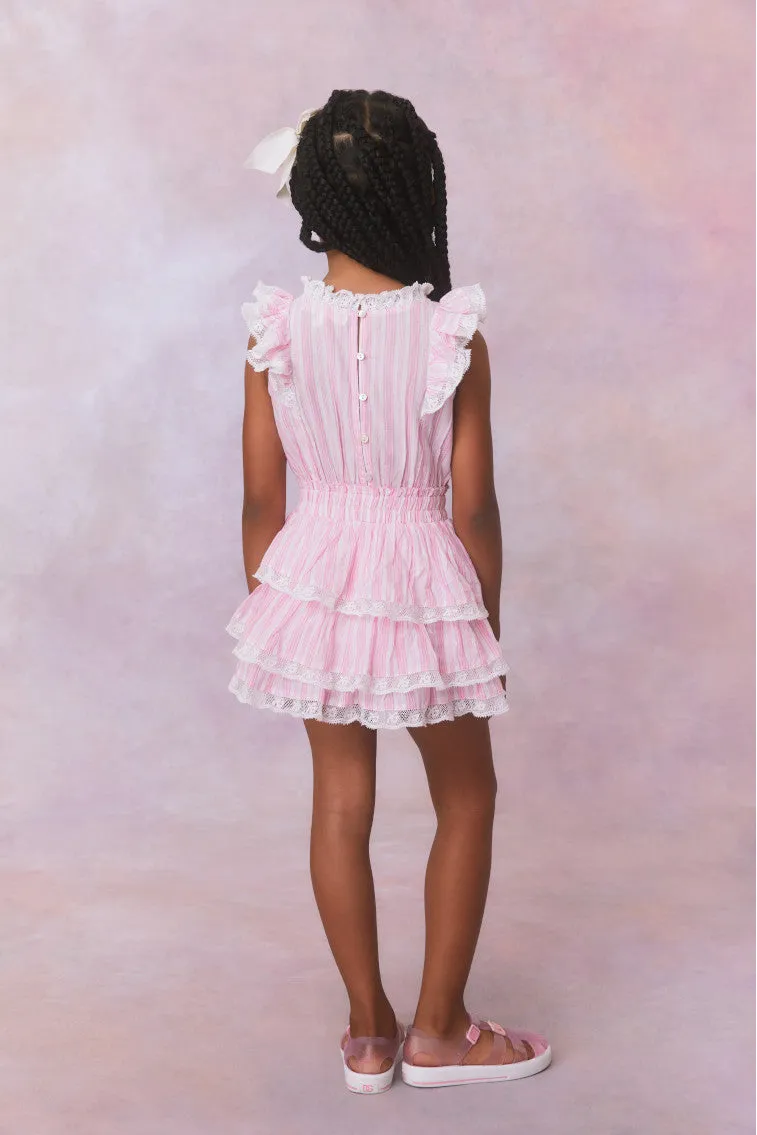 Girls Janelly Cotton Stripe Dress- Captiva Pink