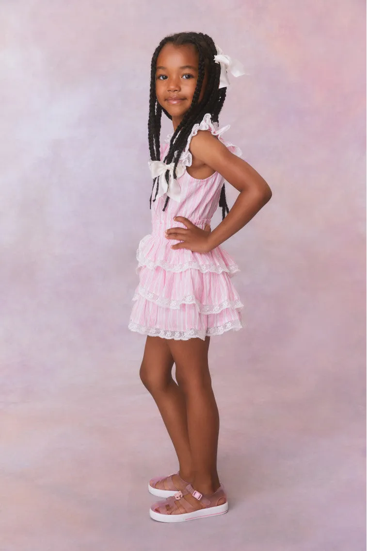 Girls Janelly Cotton Stripe Dress- Captiva Pink