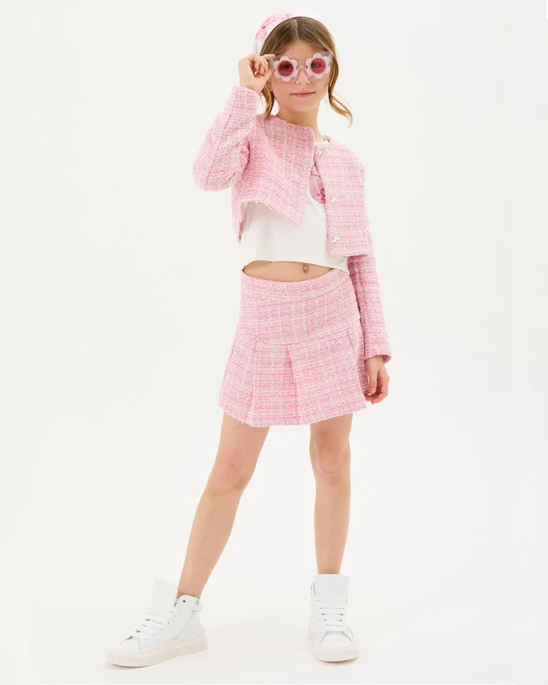 Girls Pink Tweed Skirt