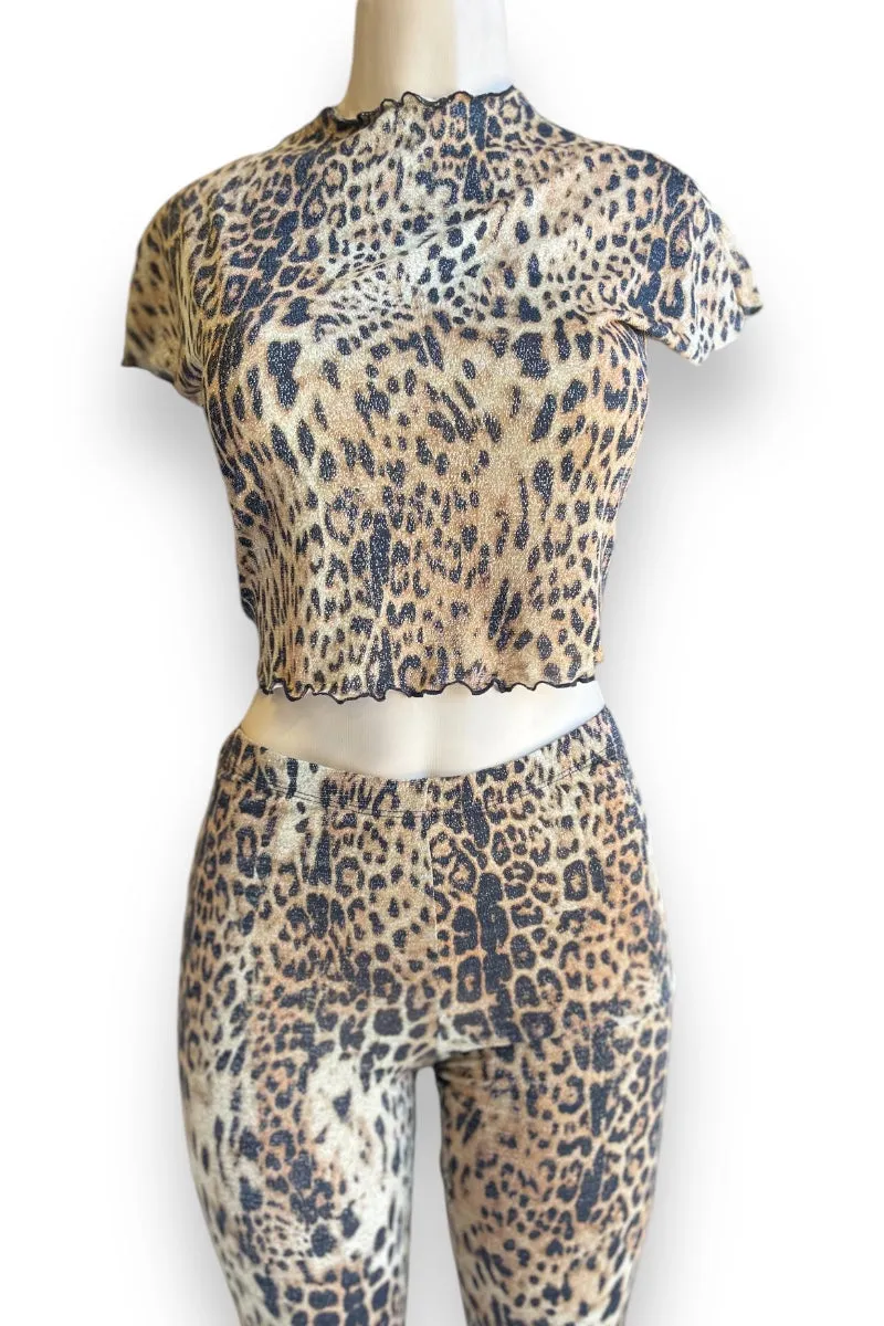 Glitter Mesh Top and Flared Pants Set
