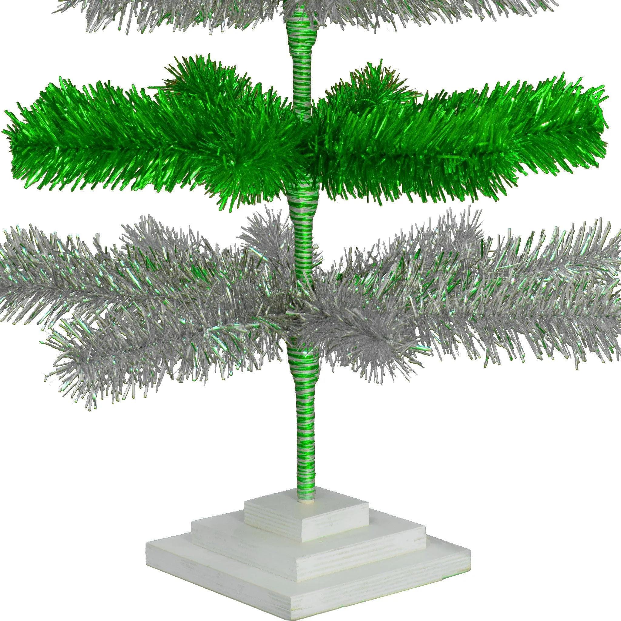 Green & Silver Layered Tinsel Christmas Tree
