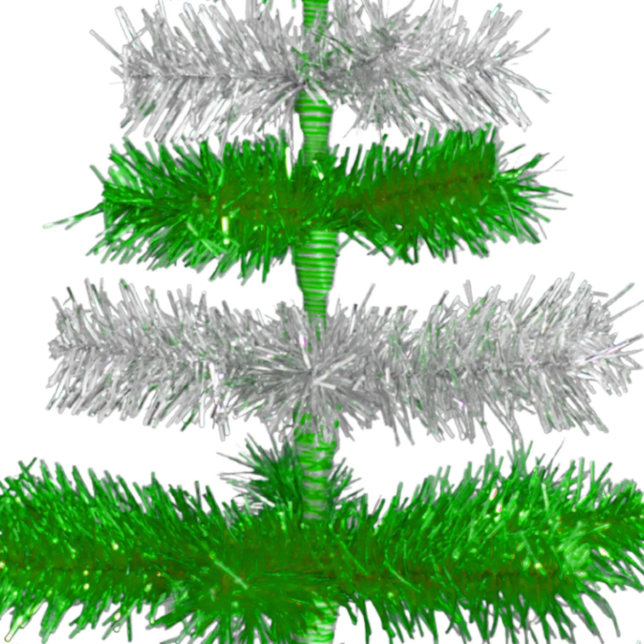 Green & Silver Layered Tinsel Christmas Tree