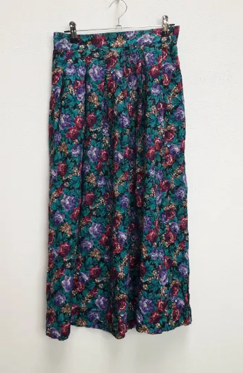 Green   Purple Floral Midi-Skirt - XS