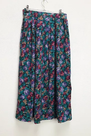 Green   Purple Floral Midi-Skirt - XS
