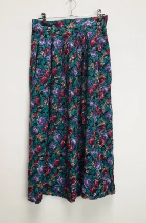 Green   Purple Floral Midi-Skirt - XS