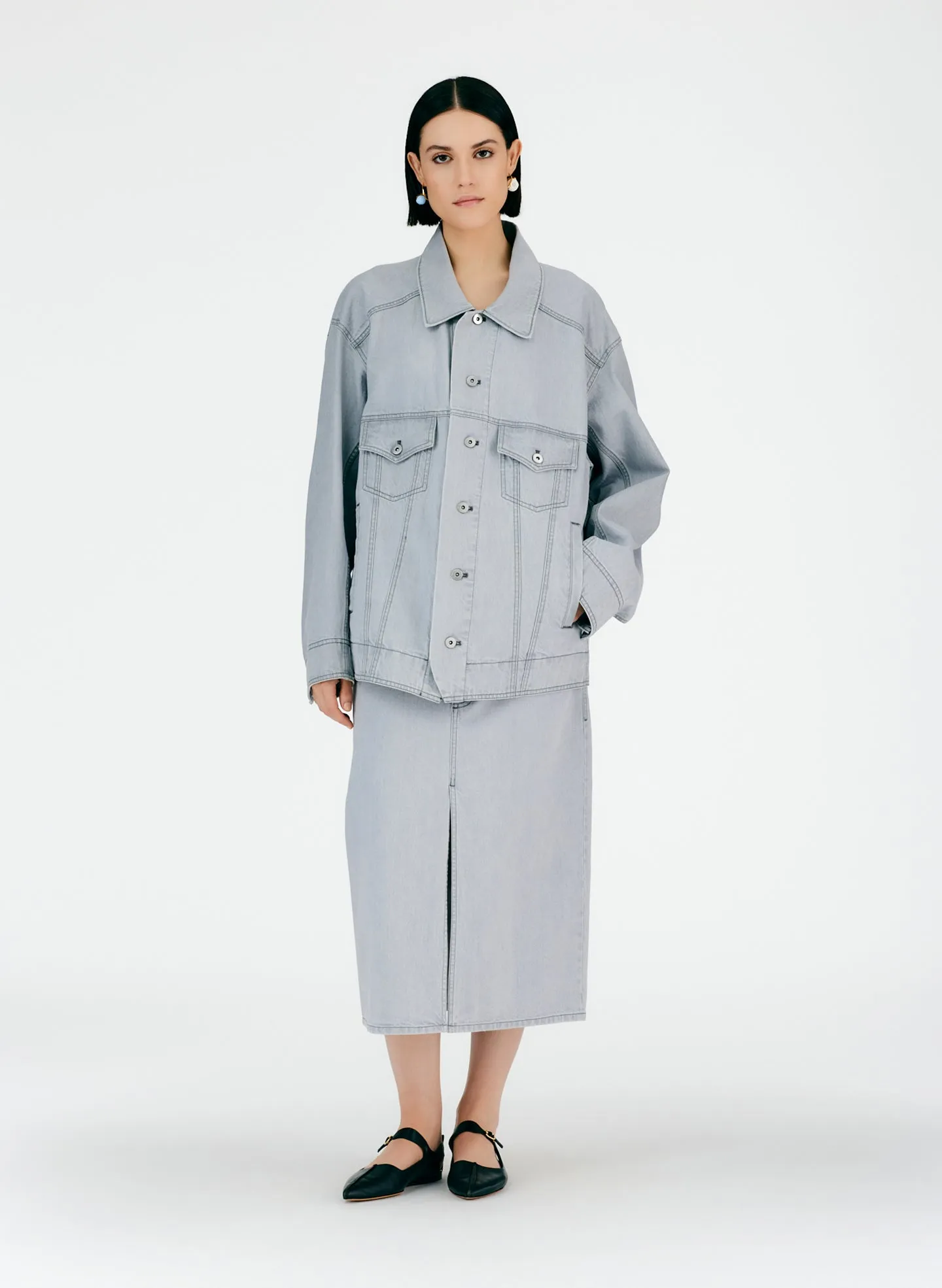 Grey Denim Oversized Jacket