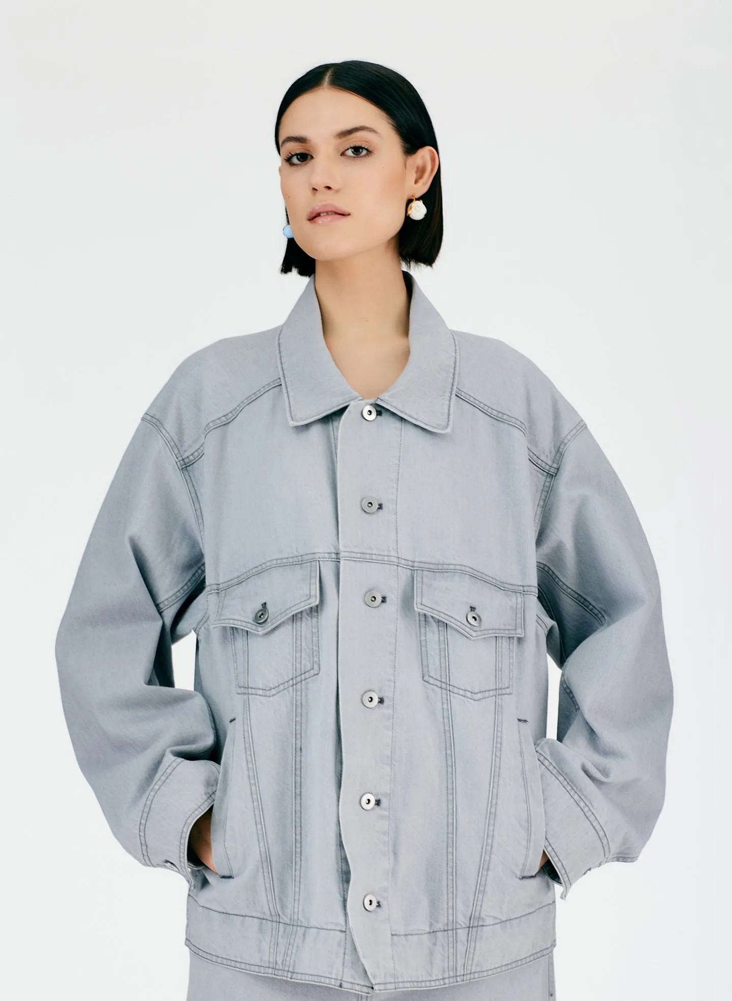 Grey Denim Oversized Jacket