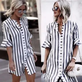 Half Sleeve Striped T Shirt Mini Dress
