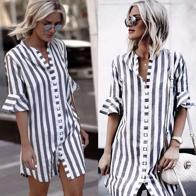 Half Sleeve Striped T Shirt Mini Dress
