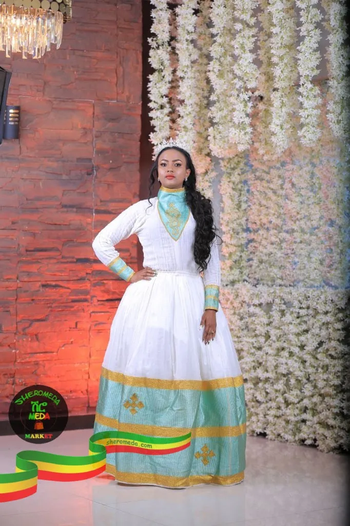 Handmade sky blue habeshan dress