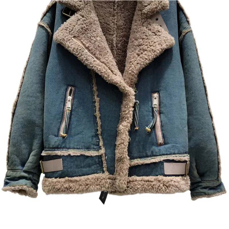 High-Grade Women's Lamb Fur Coat - Short Loose Streetwear Cotton Jacket for Winter Fashion