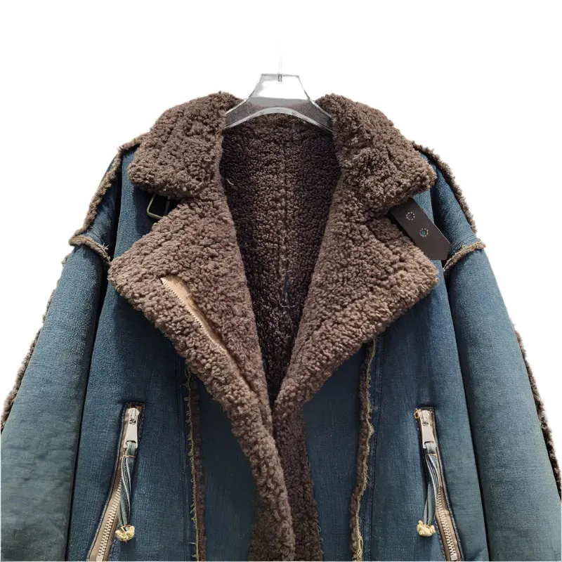 High-Grade Women's Lamb Fur Coat - Short Loose Streetwear Cotton Jacket for Winter Fashion