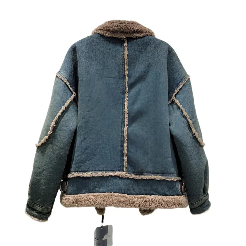 High-Grade Women's Lamb Fur Coat - Short Loose Streetwear Cotton Jacket for Winter Fashion