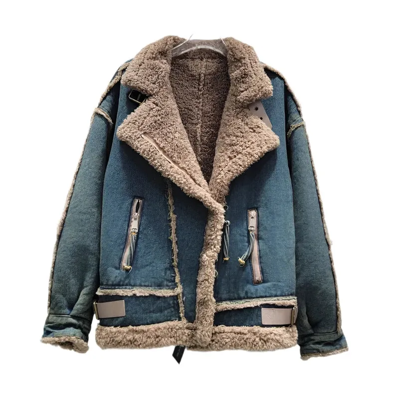 High-Grade Women's Lamb Fur Coat - Short Loose Streetwear Cotton Jacket for Winter Fashion