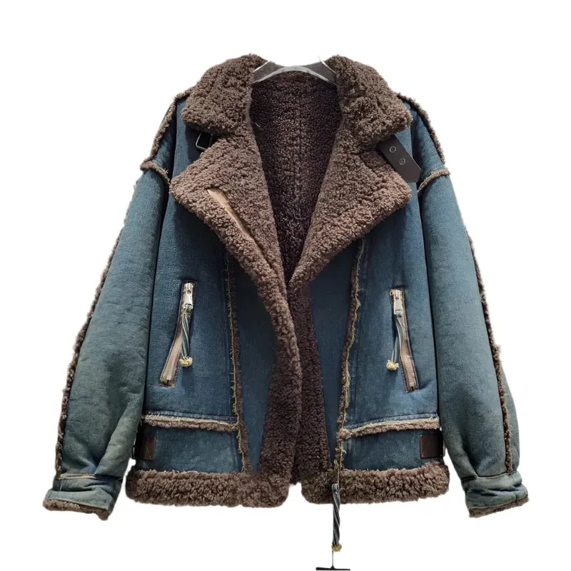 High-Grade Women's Lamb Fur Coat - Short Loose Streetwear Cotton Jacket for Winter Fashion