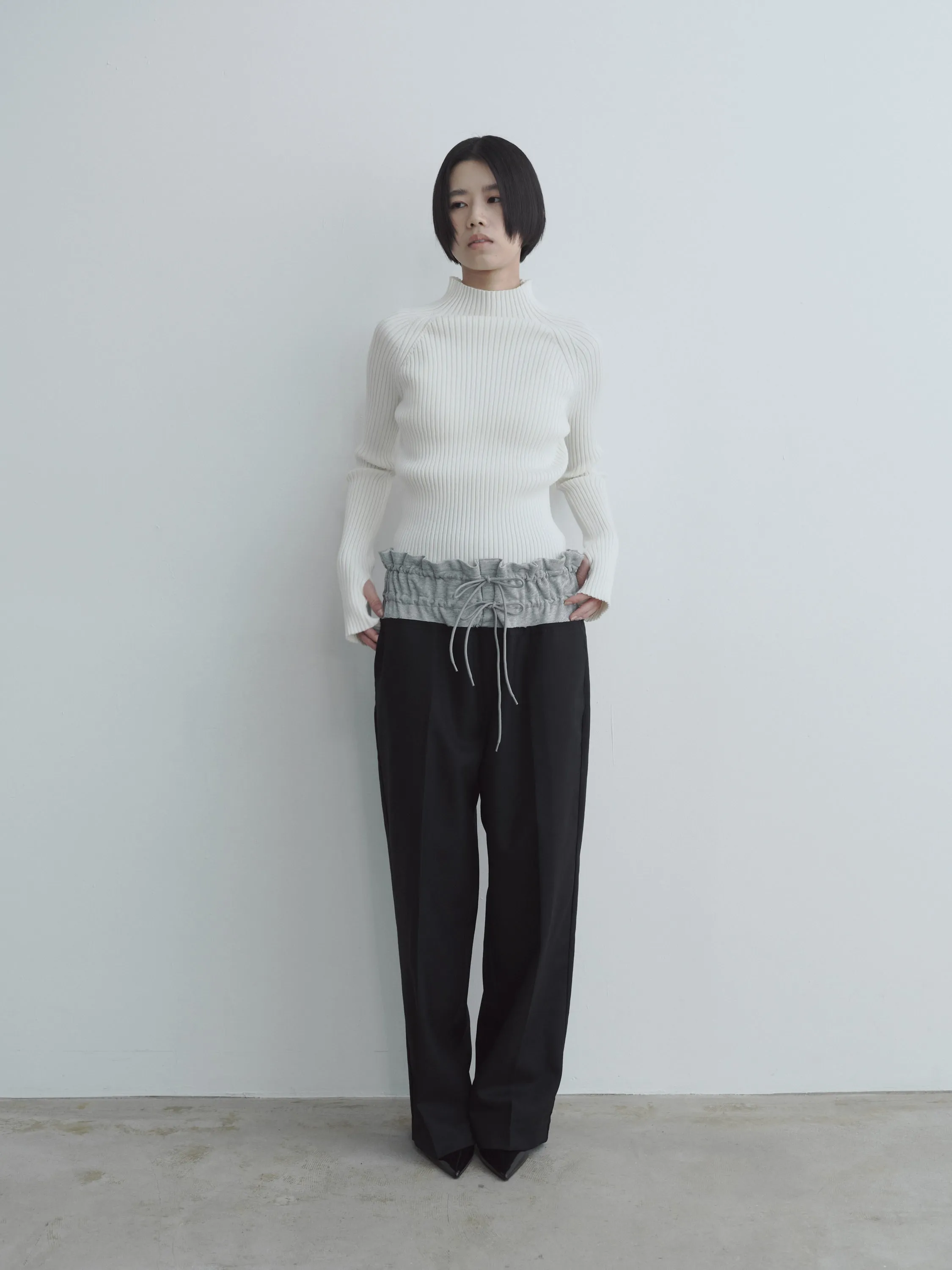 High Neck Rib Knit Tops