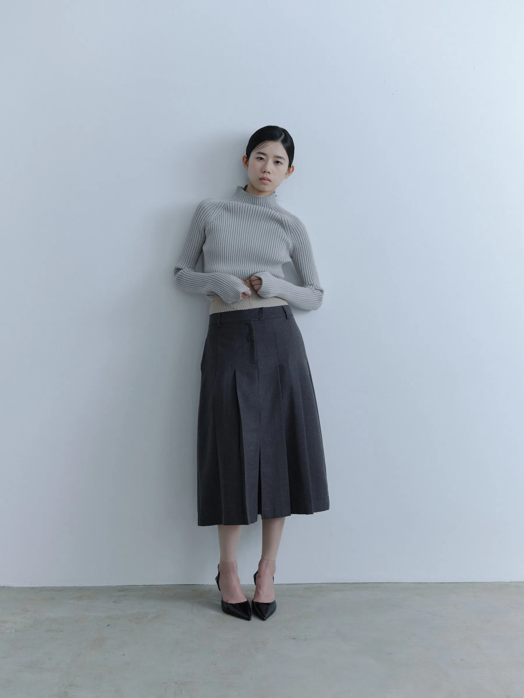 High Neck Rib Knit Tops