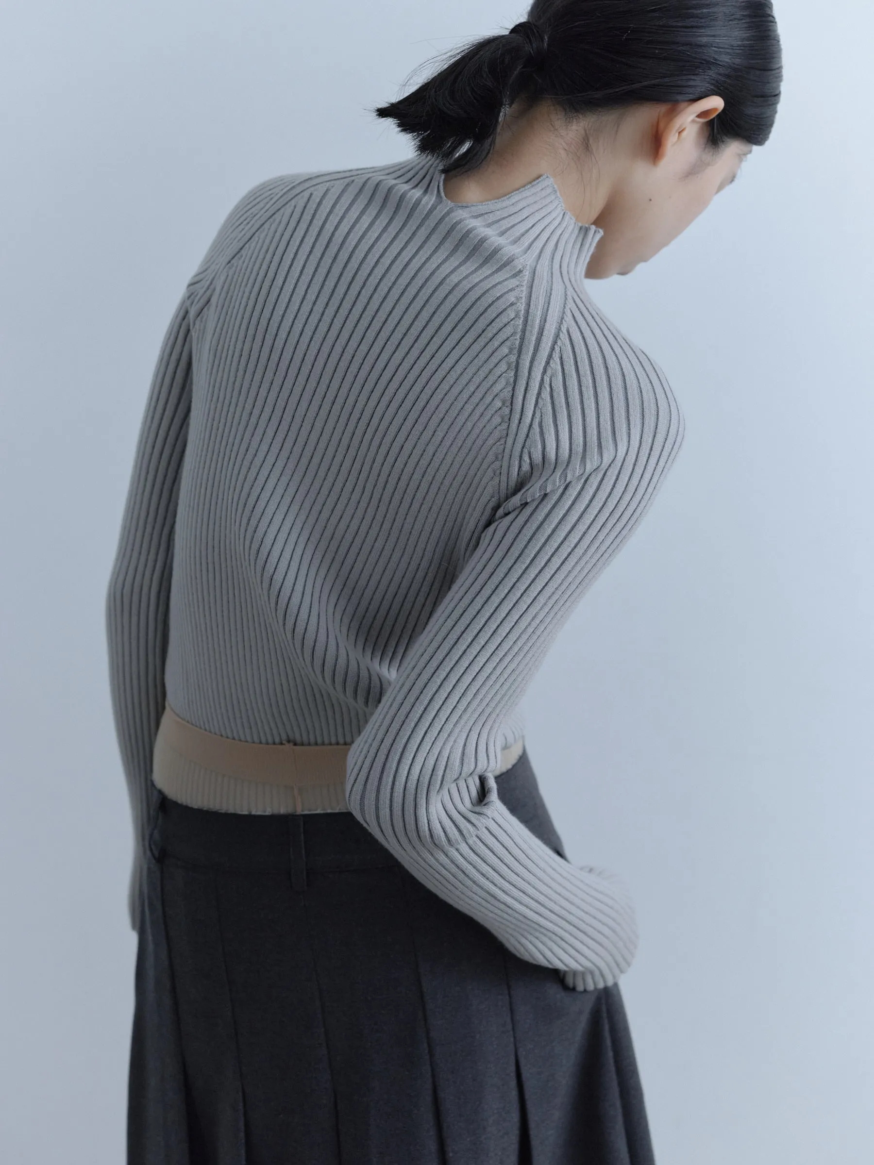 High Neck Rib Knit Tops