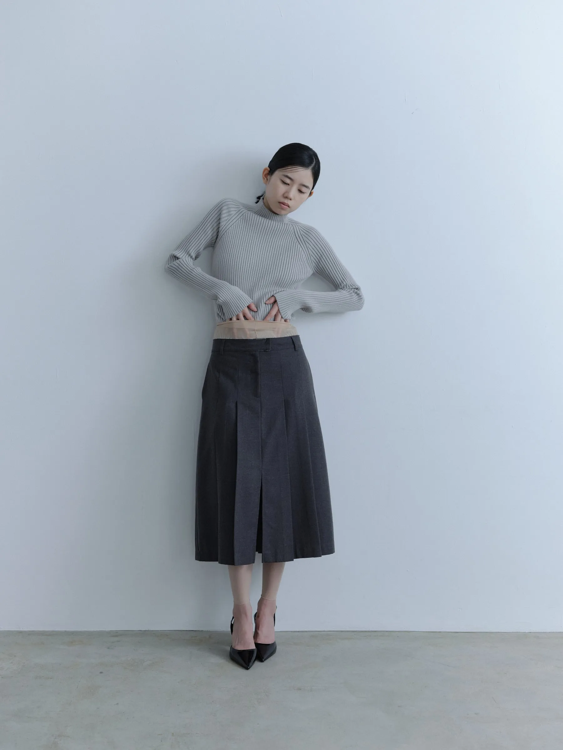 High Neck Rib Knit Tops