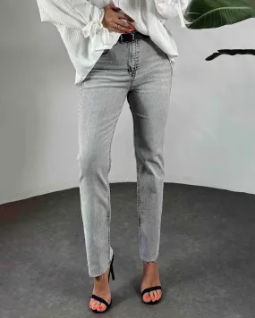 Hochtaillierte Boyfriend Damenjeans Grau