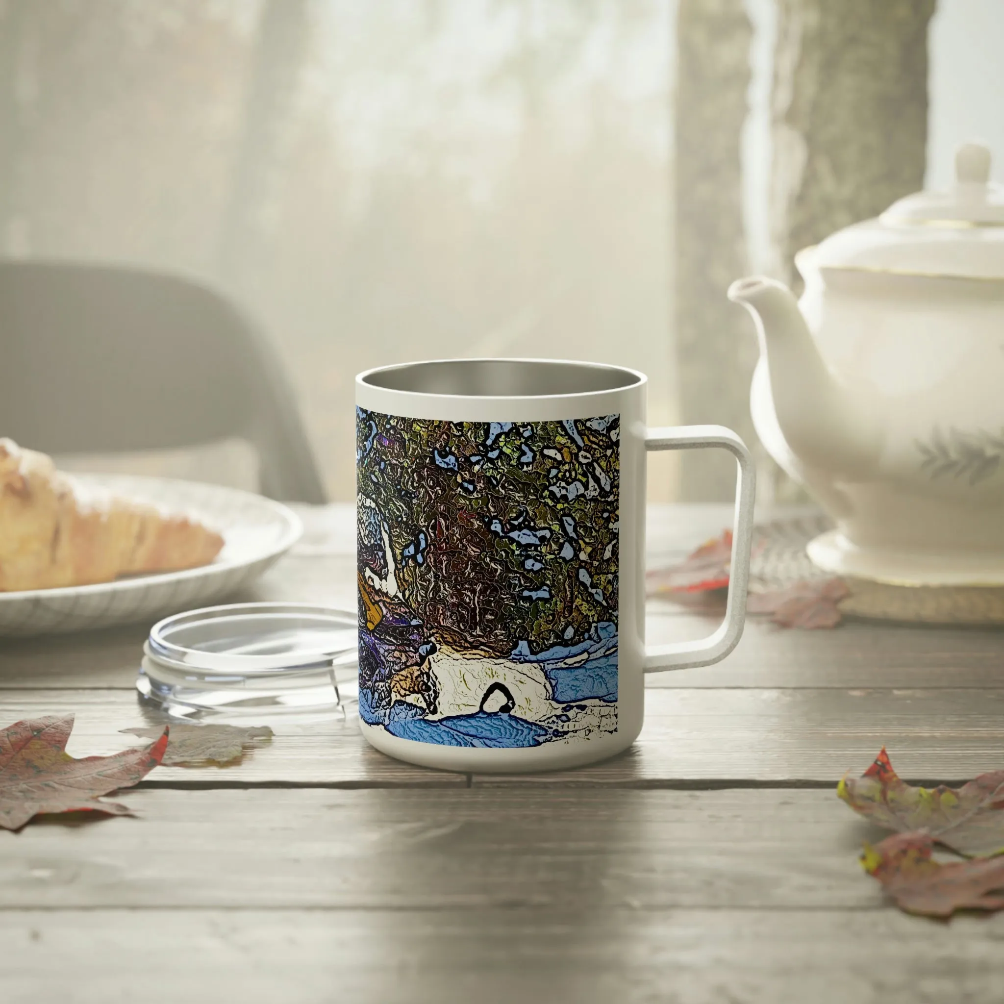 Insulated Coffee Mug, 10oz  ... Blasting Through-The-Powder ... 'Central Idaho Mounains ... ' 2Dec22 ...