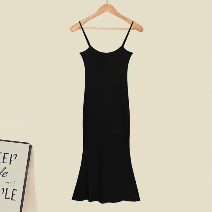 Irregular Hollow Out Sweater Ruffled Split Slip Dress Set