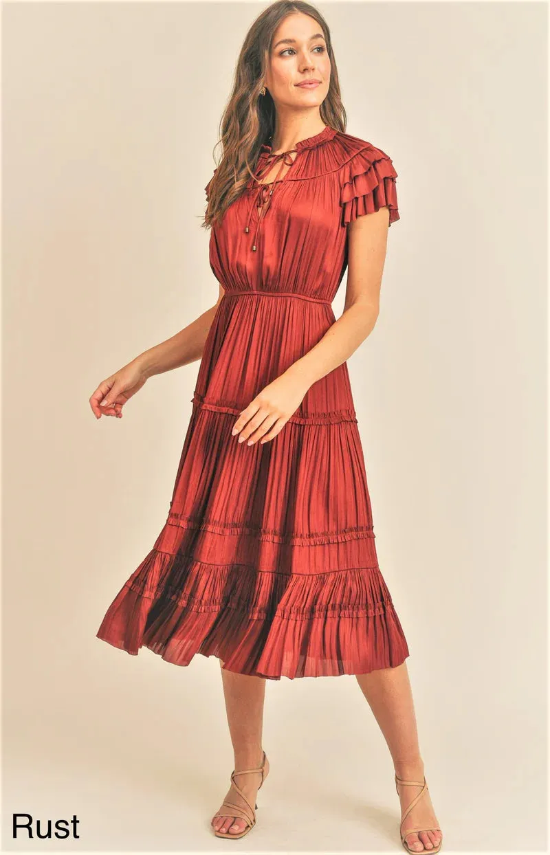 Kianna Ruffle Dress Rust