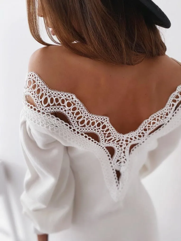 Lace Blackless Long Sleeve Sweater Bodycon Dress