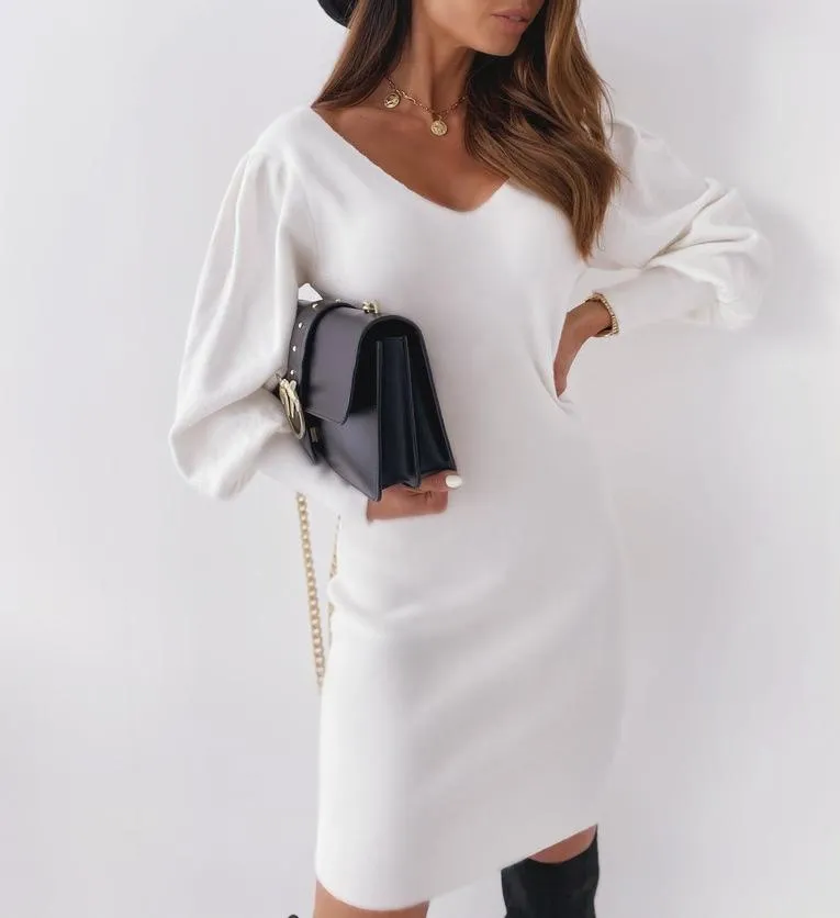 Lace Blackless Long Sleeve Sweater Bodycon Dress