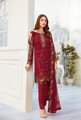 Latest embroidered chiffon dress online in reddish maroon color # P2511