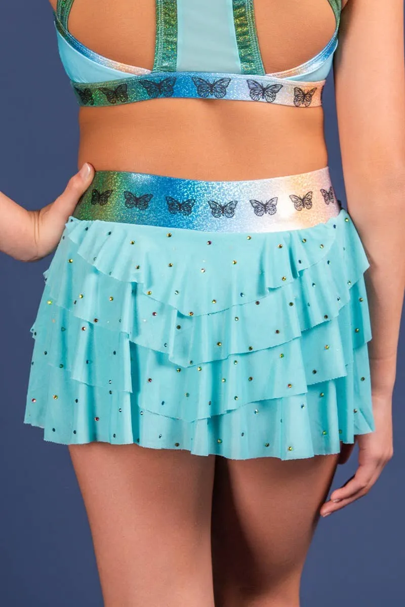 Layered Athletic Skirt in Turquoise Butterfly
