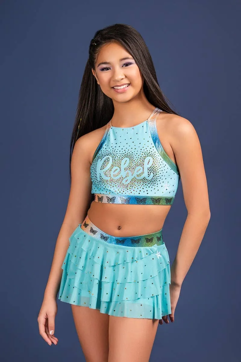 Layered Athletic Skirt in Turquoise Butterfly