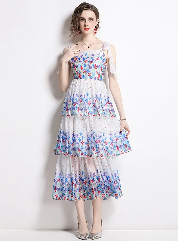 Layered Print Sling Cake Dress