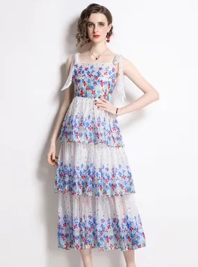 Layered Print Sling Cake Dress