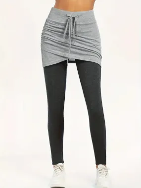 Layered Skirted Leggings with Drawstring
