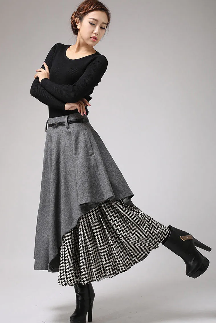 layered wool maxi skirt, Designer swing skirt for winter 0720#