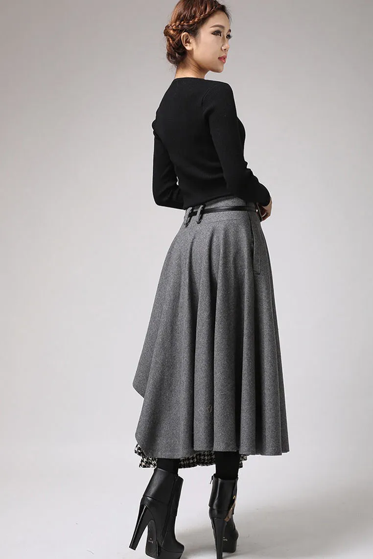 layered wool maxi skirt, Designer swing skirt for winter 0720#