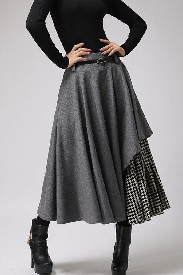 layered wool maxi skirt, Designer swing skirt for winter 0720#
