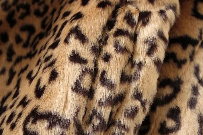 Leopard Pattern Shaggy Furry Faux Fur Coat Woman Keep Warm Lapel Long sleeve Hairy Long Faux Fur Jacket Outwear