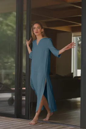 Long linen tunic dress french blue - Carol