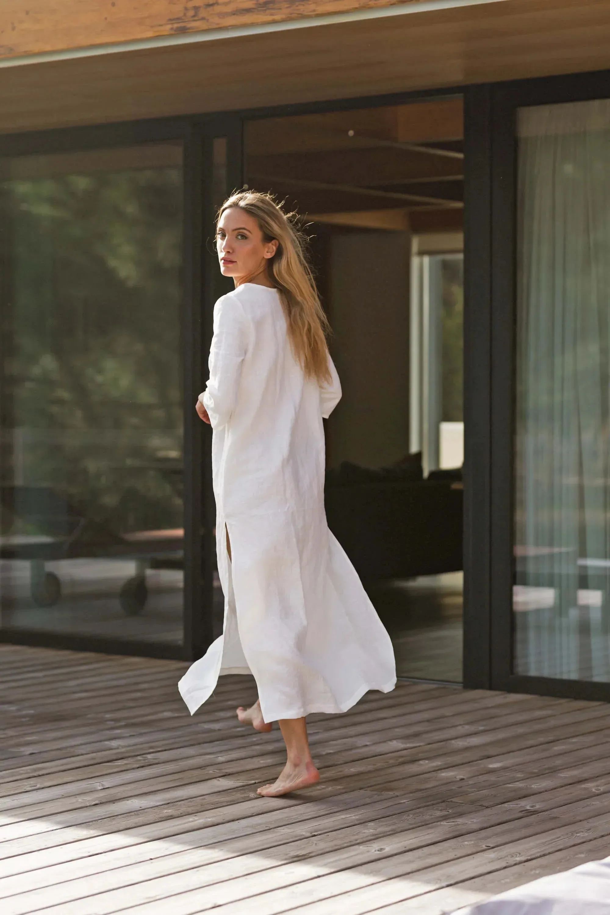 Long linen tunic dress french blue - Carol